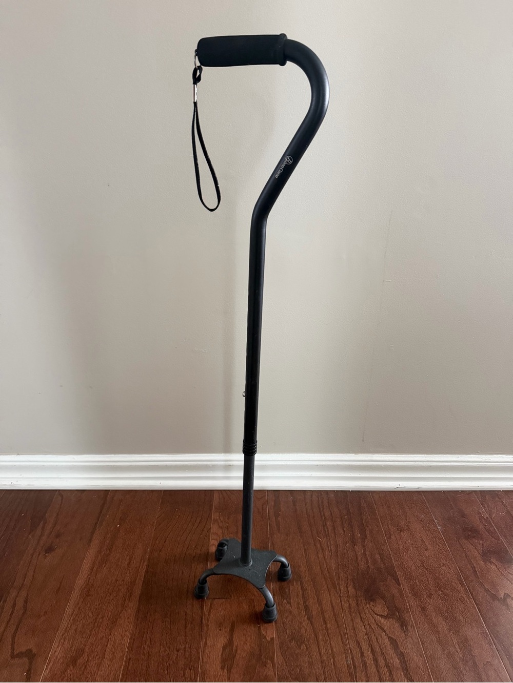 Adjustable Black Quad Cane with Comfort Grip